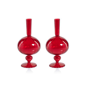 Vellum 2-Piece Set Large Red Spiral Glass Vases, Onion Shape by Zodax