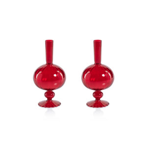 Vellum 2-Piece Set Small Red Spiral Glass Vases, Onion Shape by Zodax