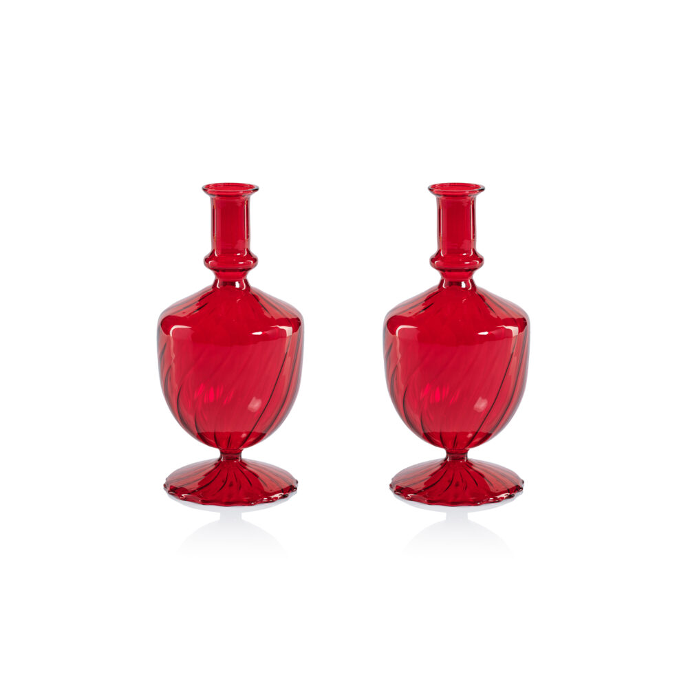 Vellum 2-Piece Set Red Spiral Glass Vases, Urn Shape by Zodax