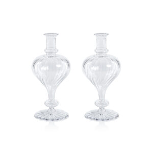 Vellum 2-Piece Set Large Clear Spiral Glass Vases, Turnip Shape by Zodax