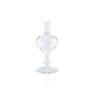 Vellum 2-Piece Set Small Clear Spiral Glass Vases, Turnip Shape by Zodax