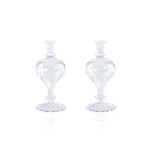 Vellum 2-Piece Set Small Clear Spiral Glass Vases, Turnip Shape by Zodax