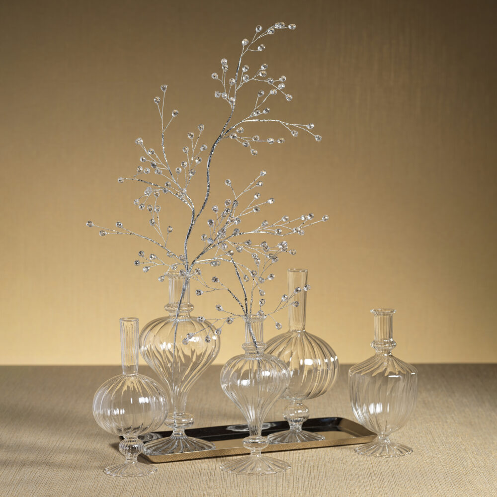 Vellum 2-Piece Set Large Clear Spiral Glass Vases, Onion Shape by Zodax