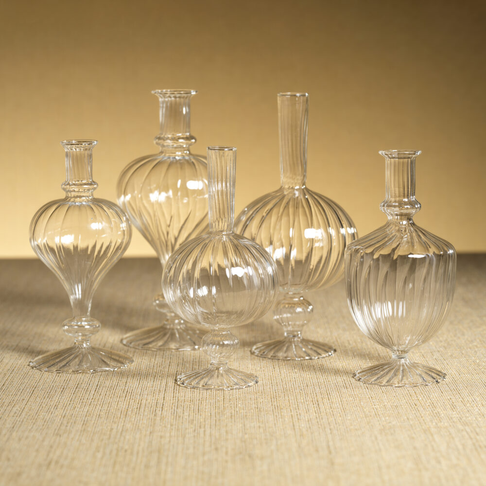 Vellum 2-Piece Set Large Clear Spiral Glass Vases, Onion Shape by Zodax