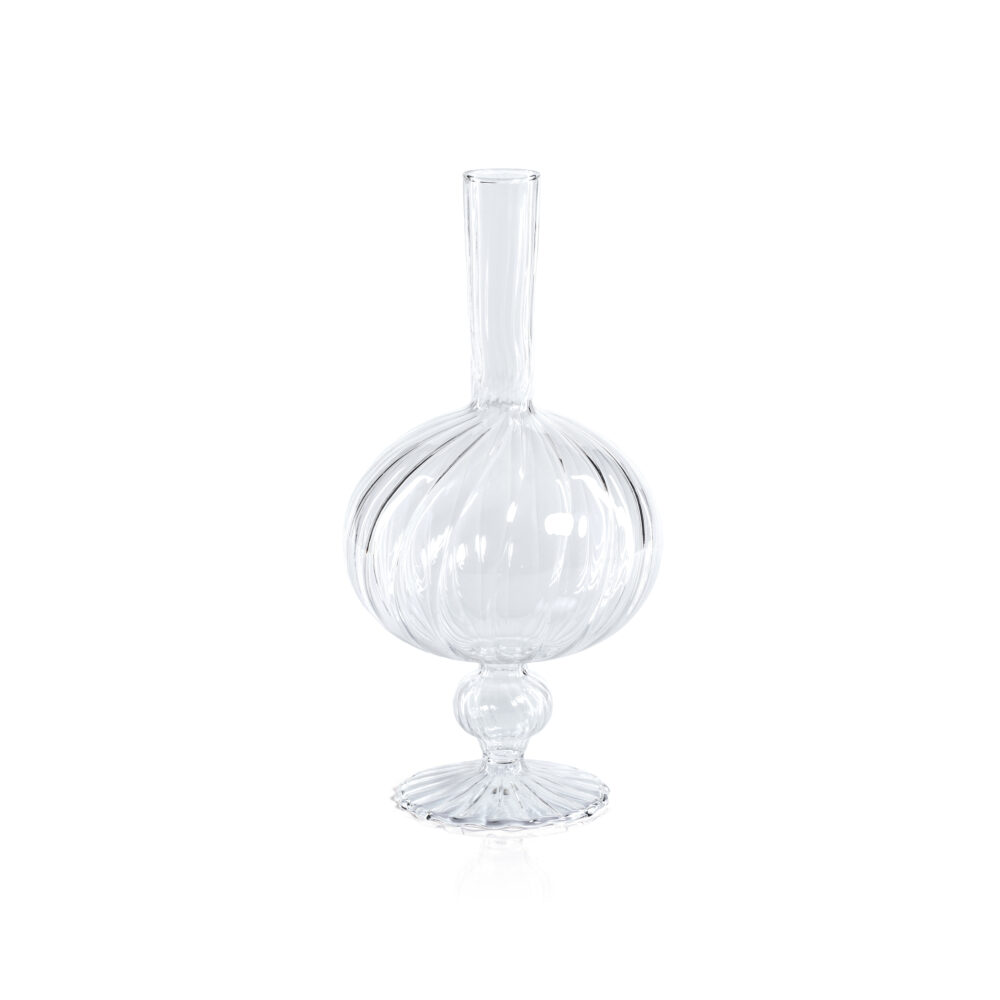 Vellum 2-Piece Set Large Clear Spiral Glass Vases, Onion Shape by Zodax