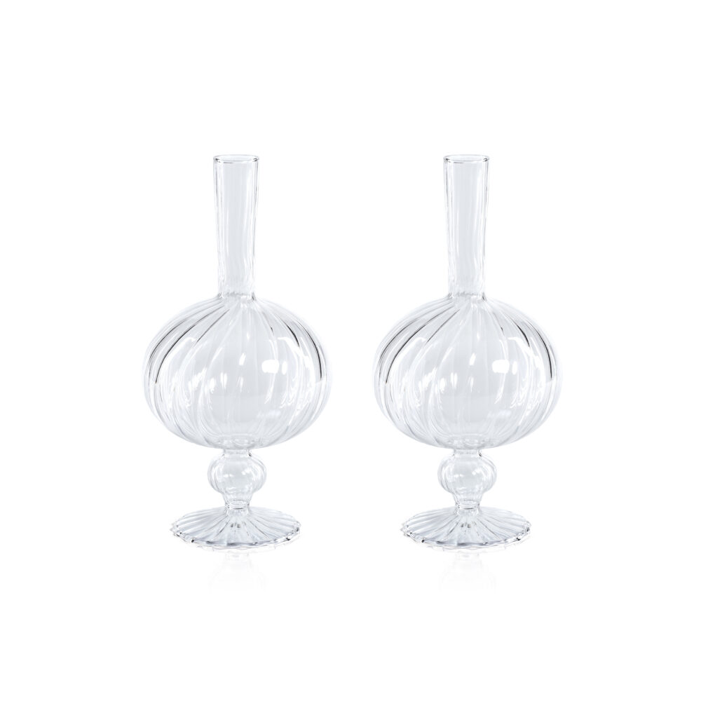 Vellum 2-Piece Set Large Clear Spiral Glass Vases, Onion Shape by Zodax