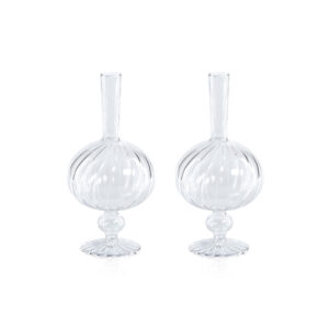 Vellum 2-Piece Set Large Clear Spiral Glass Vases, Onion Shape by Zodax