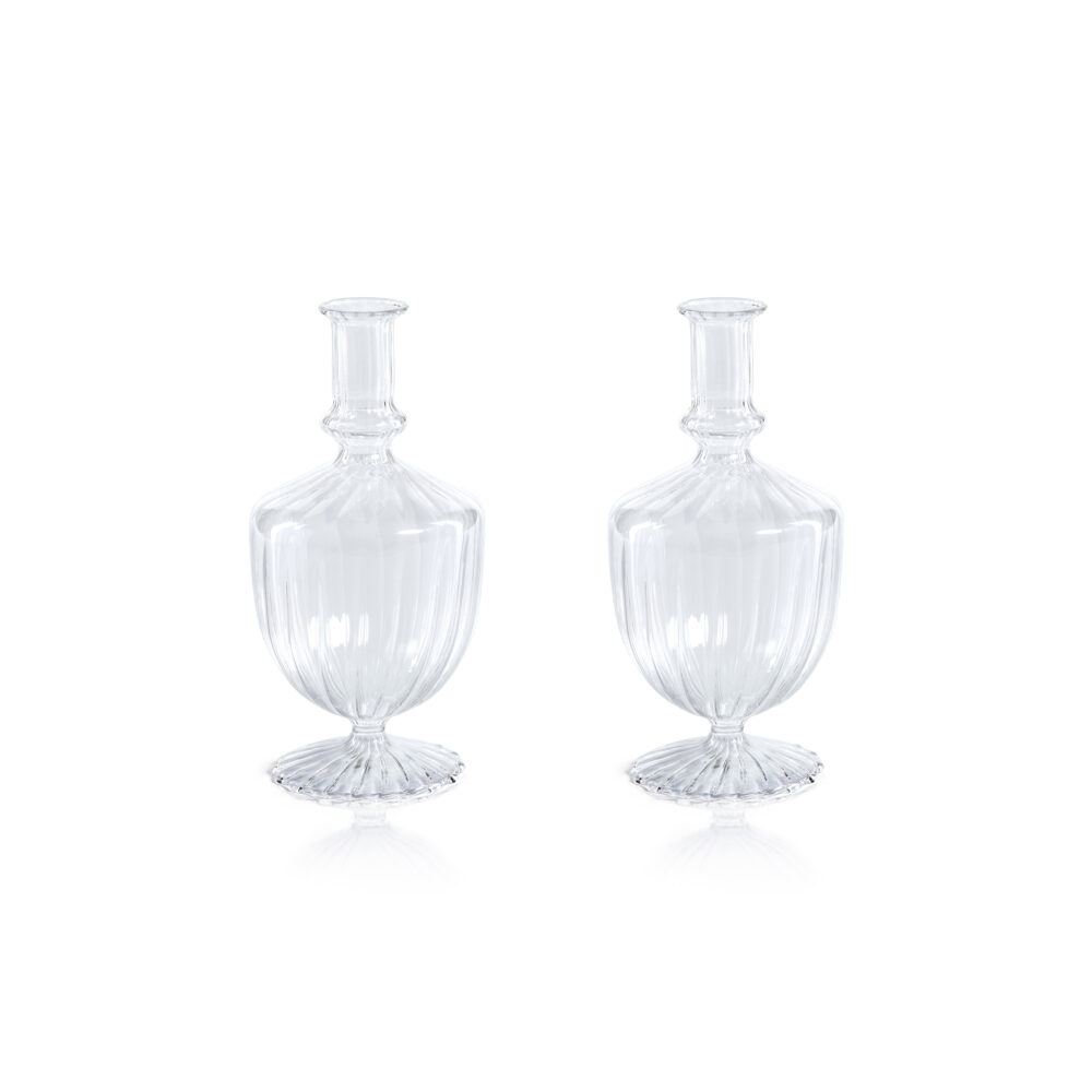 Vellum 2-Piece Set Clear Spiral Glass Vases, Urn Shape by Zodax