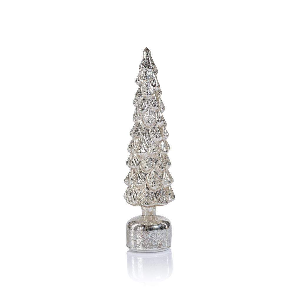 Mugo Pine Antique Silver Rotating LED Holiday Tabletop Tree, Large by Zodax