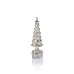 Merrigan Antique Silver Rotating LED Holiday Tabletop Tree, Medium by Zodax