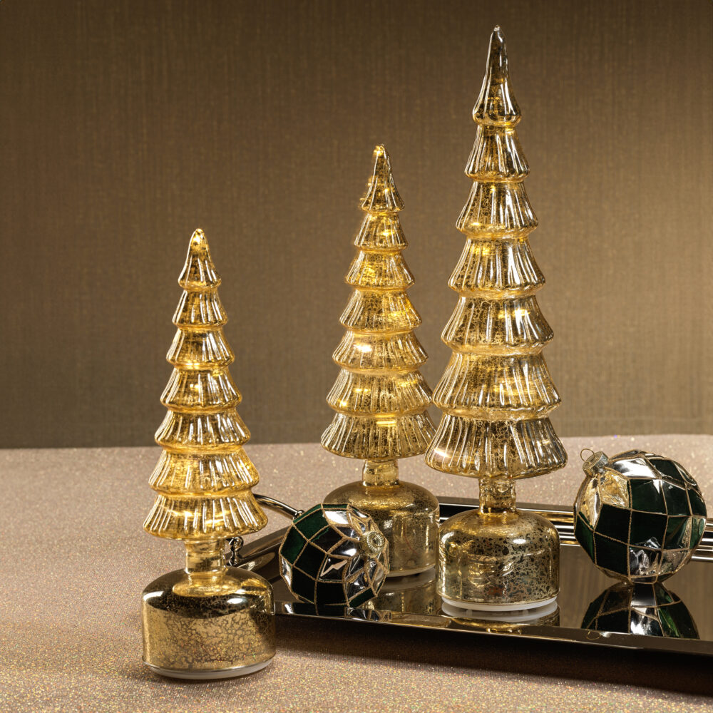 Merrigan Antique Gold Rotating LED Holiday Tabletop Tree, Medium by Zodax