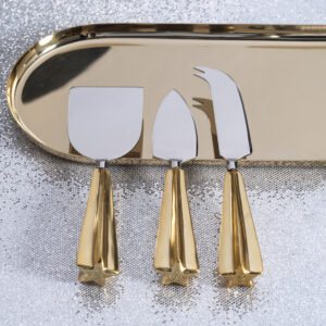 Two-Tone Star Polished Cheese Knives Set, Gold by Zodax