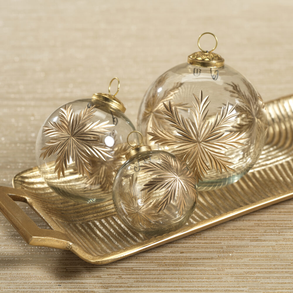 Ezio 4" Golden Glimmer Glass Ball Ornaments, Set of 4 by Zodax