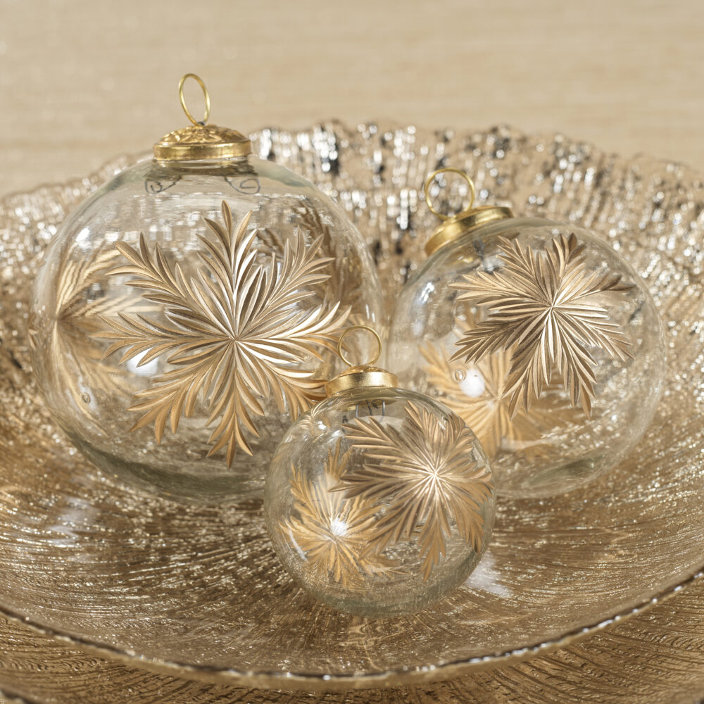 Ezio 4" Golden Glimmer Glass Ball Ornaments, Set of 4 by Zodax