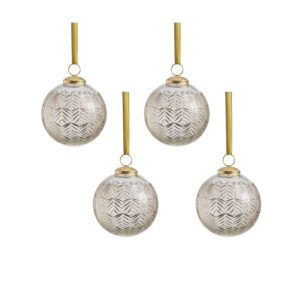 Krona 4" Golden Echoes Pattern Glass Ornaments, Set of 4 by Zodax