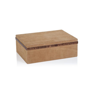 Chelia Suede Decorative Box with Burlwood Trim, Large by Zodax