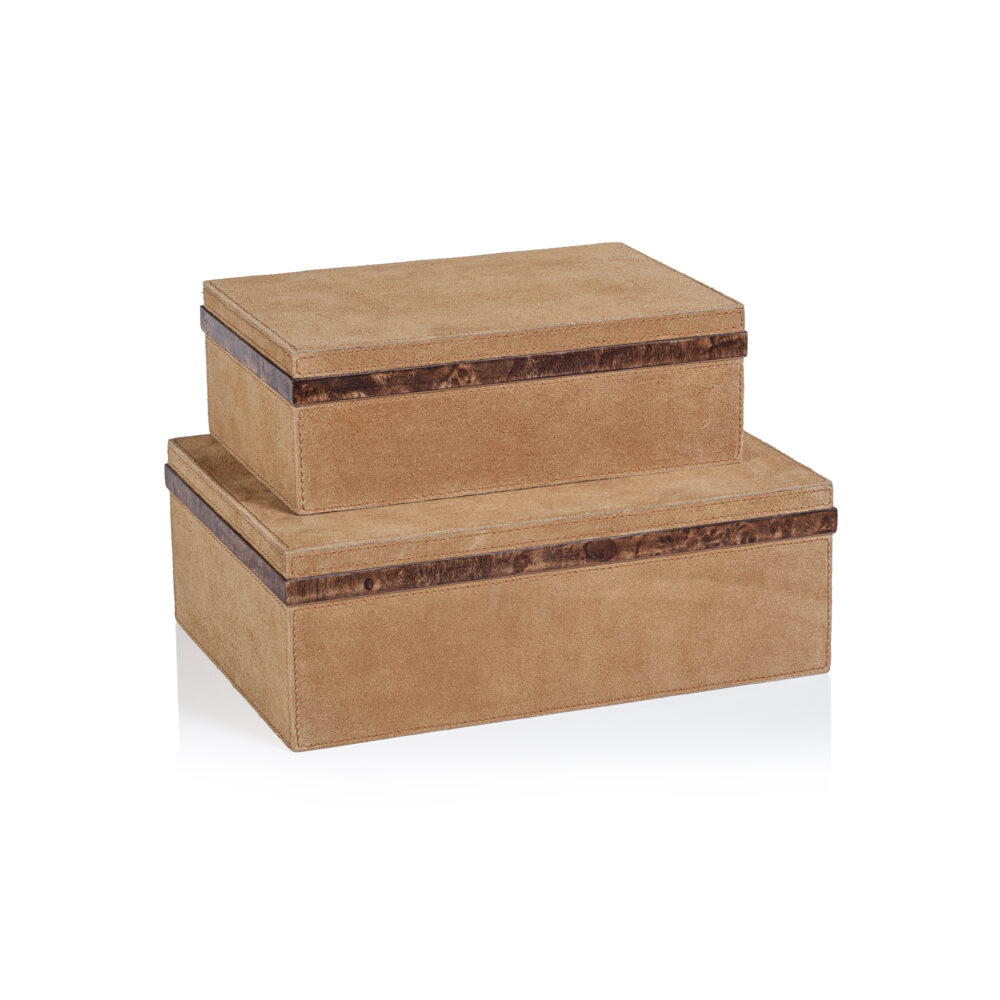 Chelia Suede Decorative Box with Burlwood Trim, Large by Zodax