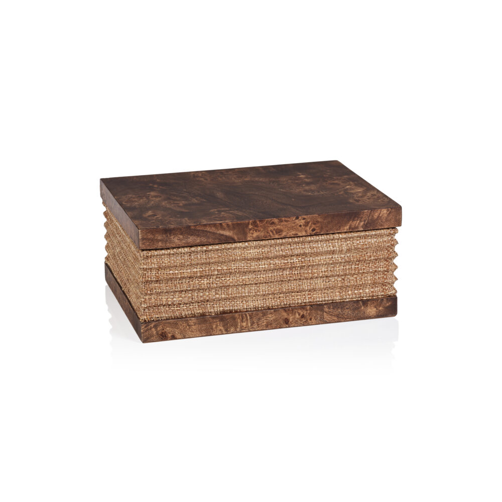 Sabinio Burlwood & Raffia Decorative Box, Small by Zodax