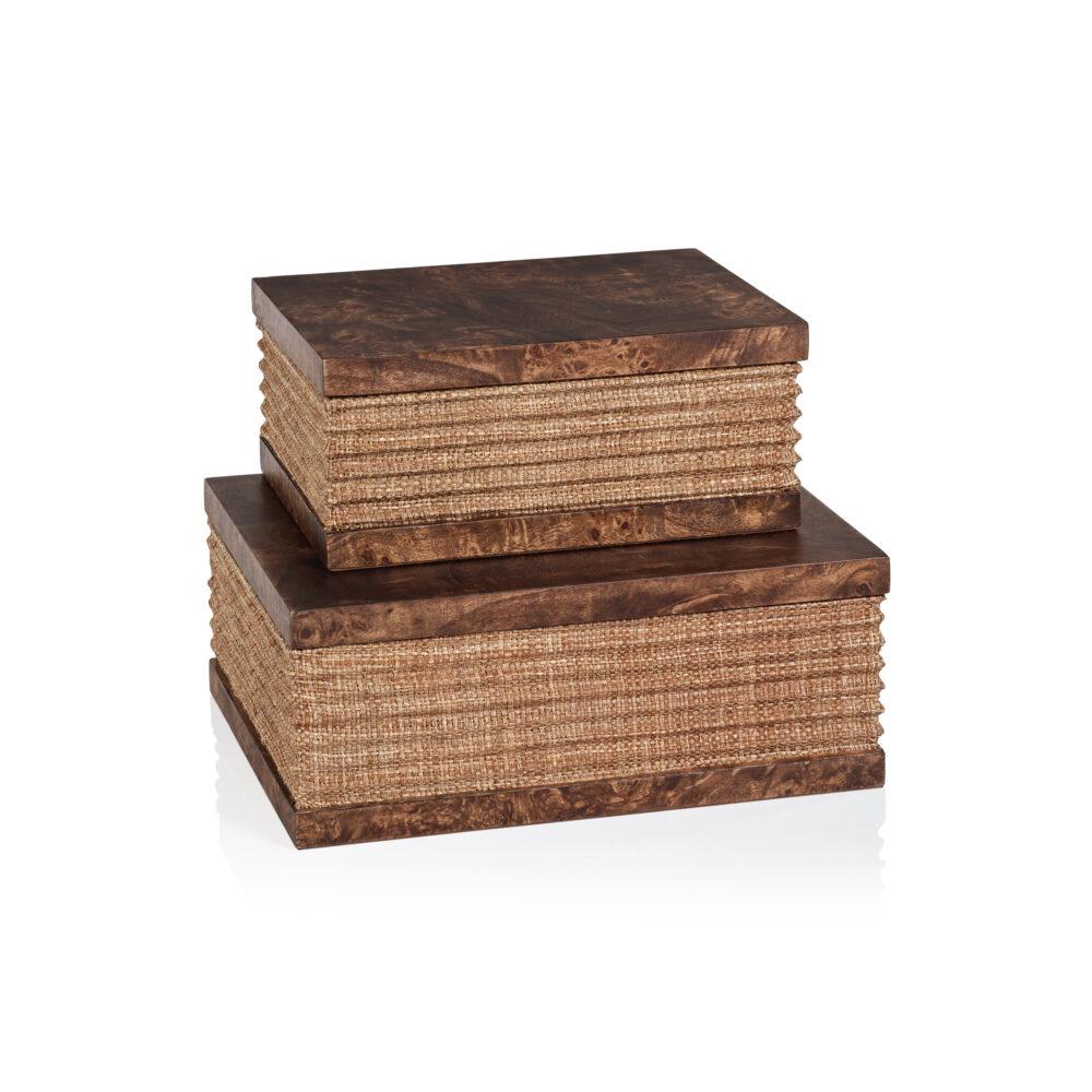 Sabinio Burlwood & Raffia Decorative Box, Small by Zodax