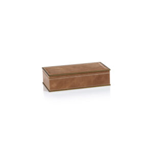 Elgon Leather Decorative Box with Brass Trim, Small by Zodax