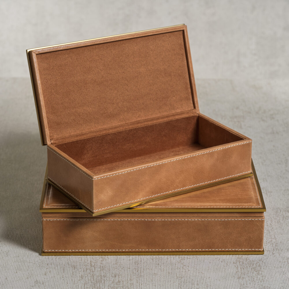 Elgon Leather Decorative Box with Brass Trim, Large by Zodax